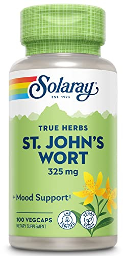 Solaray St Johns Wort 325mg Whole Aerial |Brain Health Support | Non-GMO, Vegan Lab Verified (100 Count) | Pack of 2