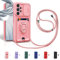 Aithne Case für Samsung Galaxy A52 4G/5G/A52s 5G Handykette Hüll,Slide kameraschutz,Silikon Handyhülle zum Umhängen Kette,360 Grad Ringhalter Stand Kartenfach-Pink