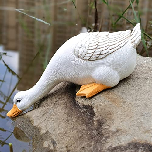 PKKP Gartendeko für Draußen, Gartenfiguren für Außen Enten, Tiere Deko Garten Wasserstrahl, Harz Gartenstatuen Bauernhof Schwimmbad Rasen Gartendekoration (A-Stretch Hals Ente)