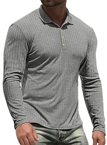 NITAGUT Men's Polo Shirts Long Sleeve Top Casual Slim Fit Golf Shirts Dark Gray, Medium