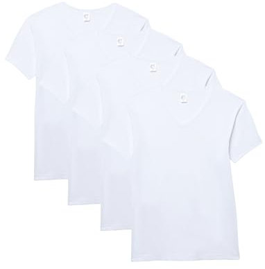 Abanderado Pack Camisetas de Manga Corta Cuello V Esenciales Algodón 100% Hombre x4, Blanco, XL