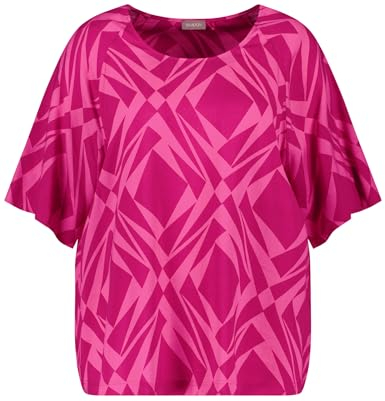 Samoon Damen Lässige Halbarmbluse mit grafischem Print halber Arm, weiter Arm, Raglanarm Gemustert Cranberry Gemustert 52