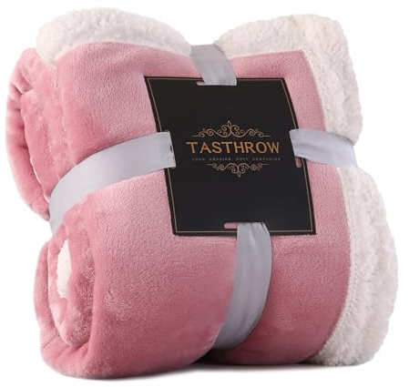 TASTHROW Coperta 130×180cm, Plaid Coperta Sherpa, 540GSM Pile di Flanella e Sherpa Morbida come Copri Divano, Copriletto o Coperta da Soggiorno(Rosa)