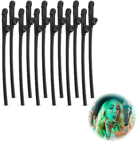 Pajas de plástico reutilizables para beber fiestas, divertidas pajitas de plástico, pajitas reutilizables, cócteles para fiestas de cumpleaños, bodas (20 unidades) (Negro 20 Piezas)