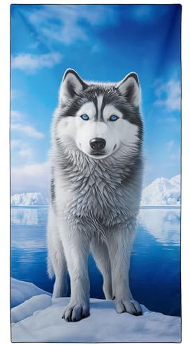 YISUMEI Mikrofaser Strandtuch XXL, Strandhandtuch Leicht Badehandtuch Schnelltrocknend, Husky-Schlittenhund, 180 x 90 cm