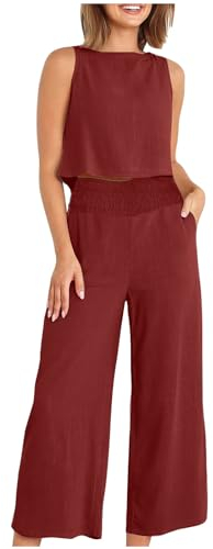Musselin Set Damen Elegant Schicke, Zweiteiler Sommer Baumwolle Und Leinen, Günstig Sommer Outfits Lockere Und Atmungsaktive, Ärmelloser Westenanzug Aus Baumwolle Und Leinen Jogginganzug Lässige Mode