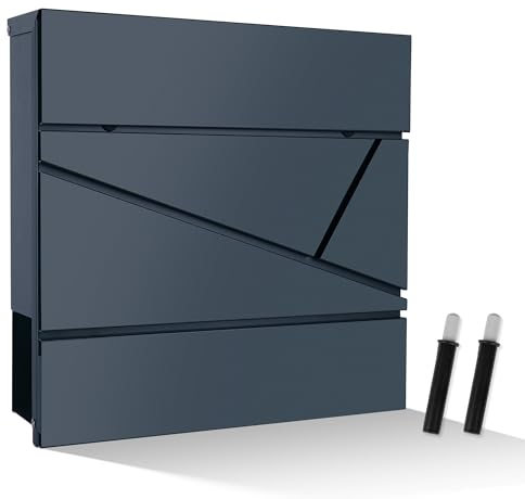 bobodeco Moderner Briefkasten in Anthrazit RAL 7016 - Briefkästen, Postkasten mit Sichtfenster, Wandbriefkasten mit Zeitungsfach, abschließbarer Postbox