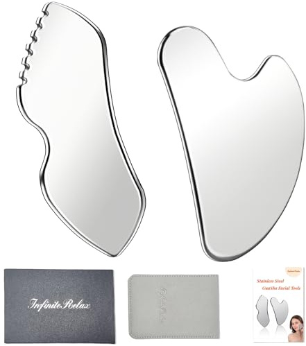 Edelstahl Gua Sha Gesichtskamm und Detail-Hautpflege-Werkzeuge für Körper und Gesicht, Lymphdrainage und Straffung der Haut