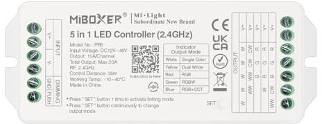 LIGHTEU®, Milight Miboxer 2,4 GHz 5 in 1 LED Controller DC12 V–48 V Hohe Leistung, max. 20 A, PWM hohe/niedrige Frequenz, unterstützt Push-Dimmer, PR5