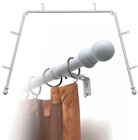 Erkerfenster-Gardinenstangen, 91,4–406,4 cm, robuste Eckvorhangstange, verstellbares DIY-Design für Mittel- und Seitenstangen, U-Form, 2,5 cm, Gardinenstangen-Set mit Halterungen für Fenster, Weiß
