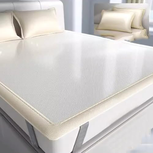 Sommer Neue Eisseide Rattan Matratze Eisseiden-Rattanmatte, 3-teiliges Sommer-Schlafmatten-Set, Matratzenauflage mit Guter Wärmeleitung für Personen, Die Im Sommer Heiß Schlafen(Yellow,120 * 200cm)