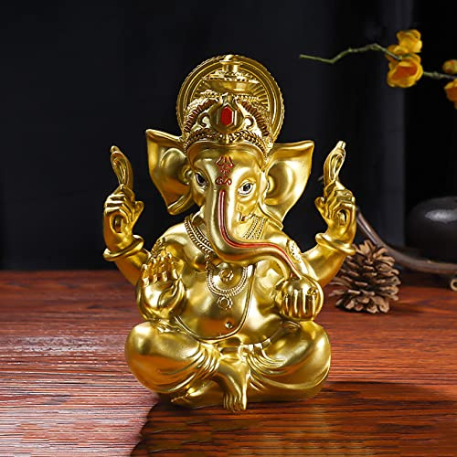 NNYCC Ganesha Idol Elefant Buddha Statue, 20cm Ganesh Skulptur Hindu Glücksgott Figur Handwerk Dekor für Zuhause Geschenke,Gold