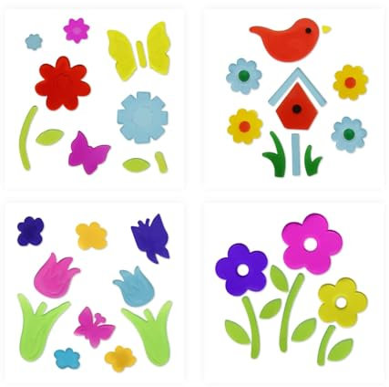 4 Stück Frühlings-/Sommer-Gel-Fensteraufkleber, Dekorationen, bunte saisonale Fensteraufkleber, Abziehbilder, Dekore, florale Gelee-Aufkleber, Frühlings-Glasfensteraufkleber für Fenstersticker Kinder