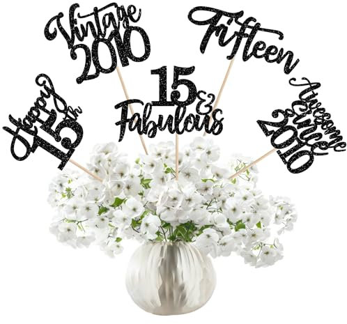 15 Stück Vintage 2010 Tortendeko Glitzer Happy 15th Fifteen Awesome Since 2010 Cake Toppers 15 Fabulous Kuchen Deko für 15. Geburtstag Hochzeitstag Party Kuchendekorationen Schwarz