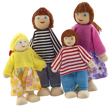 BCOATH 4 Teiliges Holzpuppen Familien Spielset Für Miniaturfiguren Für Puppenhaus Ideales Für Kreatives