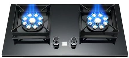 Cuisinière À Gaz Portable D'intérieur 2 Brûleurs, Cuisinière À Gaz Intégrée 5,2 KW Plug And Play, Dispositif De Protection Contre Les Extinctions Accidentelles, Kit GPL/gaz Naturel(LPG)