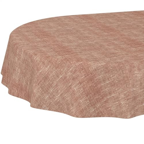 ANRO Tischdecke abwaschbar Leinenoptik Rot oval 220x140 cm In-/Outdoor | waschbar bei 30 °C – ideal für Garten, Terrasse & Esszimmer – Gartentischdecke wetterfest