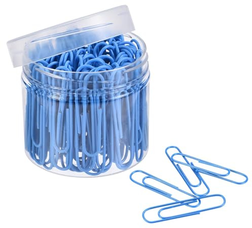 TA-VIGOR Büroklammern, mittelgroß, 5,1 cm, vinylbeschichtet, um ein Reißen zu verhindern, Seiten mit Box für die Organisation von Büro und Zuhause, Blau, 100 Stück