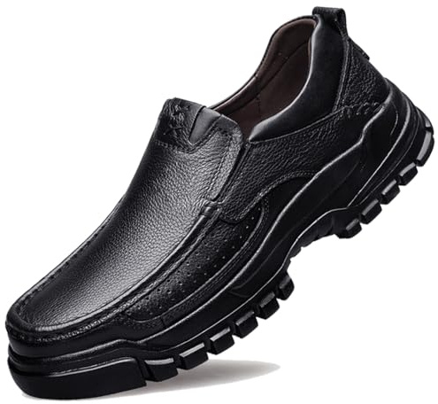 WNUKATO Men's Loafers Lightweight Comfortable Casual Leather Shoes for Daily Commuting Business Black 9 UK