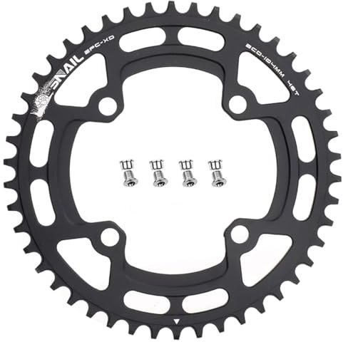 CYSKY Plato de Bicicleta 104 BCD 40 42 44 46 48 50 52 Dientes Narrow Wide Monoplato con Pernos de piñón para Bicicleta de Montaña, Bicicleta de Carretera, Ebike (Negro, 46 Dientes)