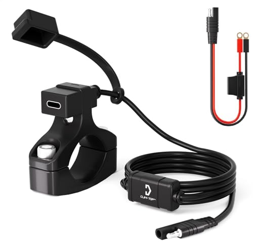 Cliff Top 12V USB Socket Motorcycle USB 18W PD USB-C Fast Charging SAE to USB-C Adapter 12V to USB Motorbike Accessories Motorcycle Battery Charger Port with 22–32mm Handlebar Mount (Horizontal)