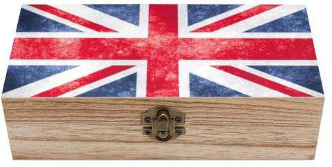 Edgsmycalo Quadratische Holzkiste, Vintage Union Jack Britische Flagge Holz Aufbewahrungsbox Dekorative Home Wood Box für Sammlerstücke