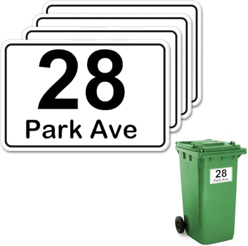 4 x Customised Wheelie Bin Number & Address Stickers Self Adhesive 10x15cm | Personalised House Number and Street or Road Name Waterproof and Weatherproof Custom Bin Sticker