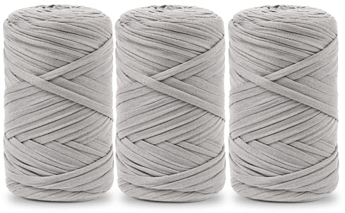 Vincona 3x200g T-Shirt Garn, TShirt Garn zum Häkeln, Geeignet für gehäkelte Taschen, Körbe, Wandbehänge, Heimdekoration, DIY-Bastelarbeiten-Hellgrau 01