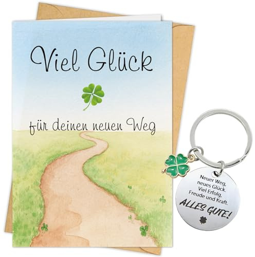 RFBEUTEL Viel Glück Karte mit Schlüsselanhänger Neu Anfang Glücksbringer Viel Erfolg Geschenk für besondere Anlässe wie Prüfung, Reise, Einschulung, Operation