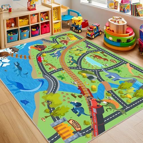 Luogort Teppich Kinderzimmer, Weicher Plüsch Baby Teppich Dinosaurier Teppich für Kinder, Dinosaurier-Spielzeug Lernteppich für Kinder für Klassenzimmer, Spielzimmer, Schlafzimmer 200x300 cm