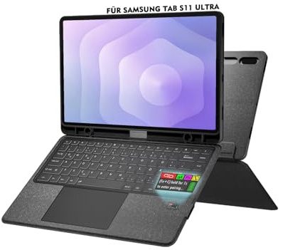 Doohoeek Tastatur Hülle mit LCD-Display für Samsung Galaxy Tab S11 Ultra 14,6 Zoll 2025, Abnehmbare Bluetooth Kabellose Keyboard mit Hintergrundbeleuchtung & Trackpad, QWERTZ