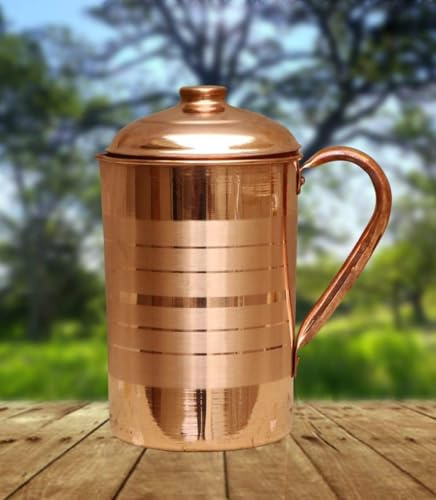 Pure Copper Water Jug with Lid, 1500ml Capacity, Handcrafted Pitcher for Storage and Serving