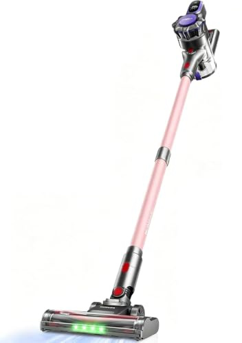 MONSGA Aspirapolvere senza fili, aspirapolvere a bastone da 45 kPa per la casa, 50 minuti di autonomia, anti-groviglio con base di ricarica-rosa chiaro