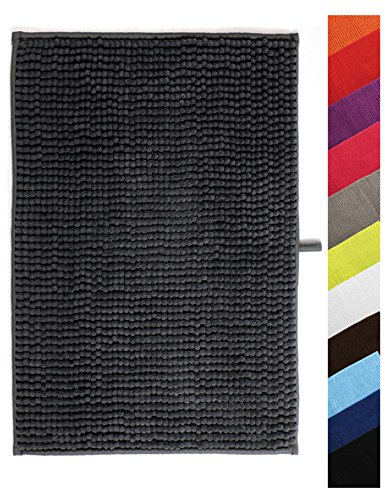MSV Badteppich Badvorleger Duschvorleger Chenille Hochflor Badematte 60x90 cm – Grau