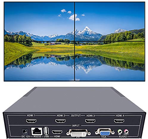 ISEEVY 4-Kanal-Videowand-Controller 2x2 HDMI DVI VGA USB Videoprozessor mit RS232-Steuerung für 4 TV-Spleißen