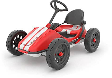 Chillafish Monzi RS, Pedal-Go-Kart für Kinder von 3 bis 7 Jahren, mit Vorwärts- und Rückwärtsgang, zusammenklappbar, verstellbarem Sitz, luftlosen Gummihautreifen, inkl. Wandhalterung, Rot