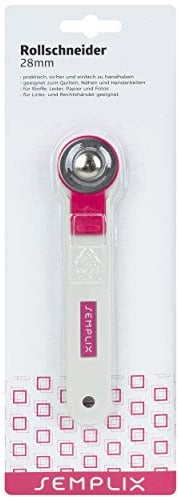 SEMPLIX Stoffschneider Mini mit Klingenschutz, 28mm - Rollschneider zum Basteln & Nähen (pink)
