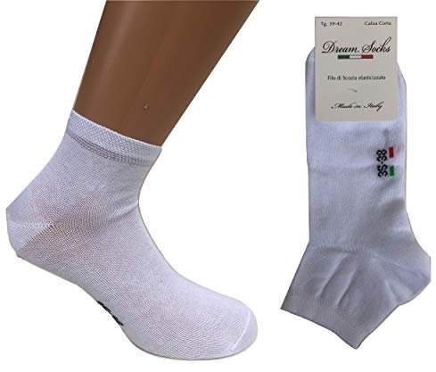 DREAM SOCKS 6 paia calzini corti alla caviglia in cotone filo di scozia elasticizzato,ultra leggero,prodotto MADE IN ITALY,modello unisex, vari assortimenti. (43/46, bianco)