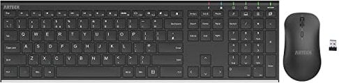 Arteck 2.4G Wireless Keyboard and Mouse Combo Stainless Steel Ultra Slim Full Size Keyboard and Ergonomic Mice for Computer Desktop PC Laptop and Windows 10/8/7 Build in Rechargeable Battery