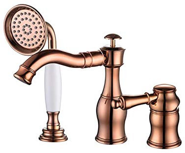 Bassin robinet en laiton noir huile 3 trous Robinet de baignoire salle de bains douche Robinet bain douche baignoire évier robinet d'eau chaude eau froide mitigeurs, or rose 3 trous