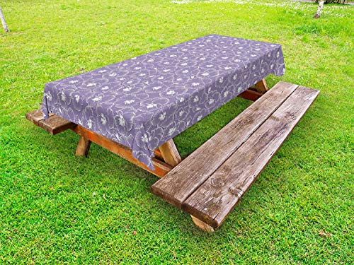 ABAKUHAUS Blumen Outdoor-Tischdecke, Pastell Veilchen von Wiese, dekorative waschbare Picknick-Tischdecke, 145 x 210 cm, Mauve Weiß