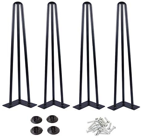 Osring Lot de 4 pieds de table en épingle à cheveux de 56 cm avec 3 tiges de 1,27 cm de diamètre, pieds de meubles en métal pour table basse et table console, pieds en épingle à cheveux noirs du
