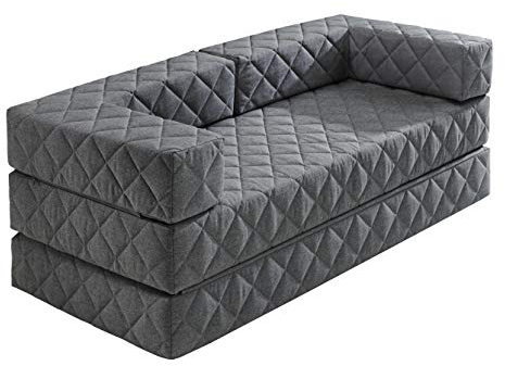Traumnacht Schlafsofa und Gästesofa mit Schlaffunktion 175x80x65 cm – Grau mit 2 Spitzkissen, abnehmbarer Bezug, für Kinder und Erwachsene