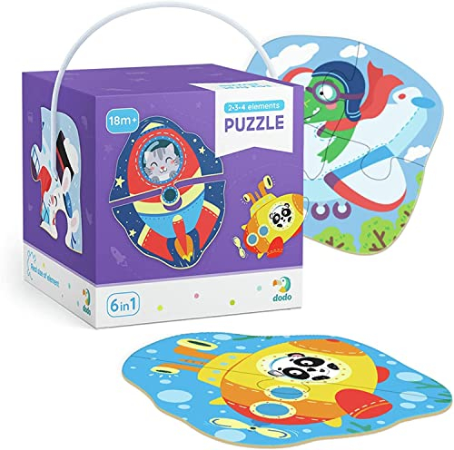 Dodo D300154 Educational 2-3-4 Elements Transport Puzzle 18 Pieces, Various