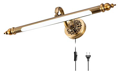 ACMHNC LED Badezimmer Spiegellampe Mit Schalter, Braune Bronze Vintage Spiegelleuchte Bad Mit Stecker Und Kabel, IP44 Badleuchte Schrankleuchte Einstellbarer Wandlampe 4000K Bilderleuchte,51cm/8w