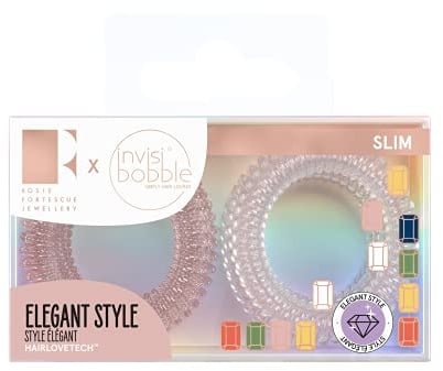 Invisibobble Slim Haargummi Pink Glasses I 8x Dünne Haargummis Rosé schimmernd für Mädchen & Damen I eleganter Look & starker Halt I Limited Collection Rosie Fortescue