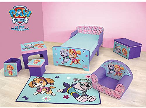 FUN HOUSE Pat' Patrouille Stella Everest Chambre Enfant composée d'un lit 140x70cm, d'un Fauteuil Club, d'un Coffre à Jouets Pliable, d'un Tapis et d'une Table avec 2 tabourets de Rangement Pliable