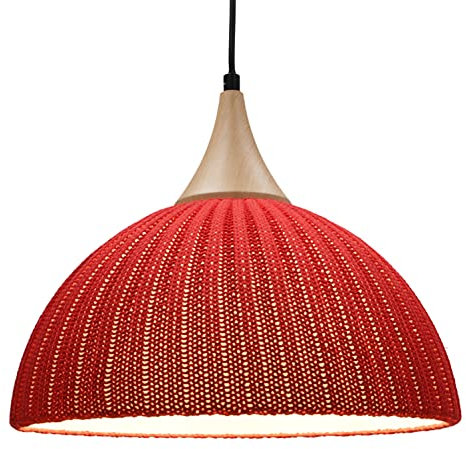 GURU SHOP Moderne Deckenleuchte aus Gestrickter Baumwolle Modell - Sukumo Rot, 29x40x40 cm