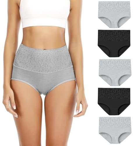 Senllori Damen-Unterwäsche, hohe Taille, Baumwolle, Bauchkontrolle, weiche volle Abdeckung 5 Pack Mehrfarbig Größe L