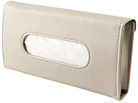 FIRECLUB Car Sun Visor Tissue Box Napkin Holder PU Leather Tissue Hanging Bag Paper Towel Organizer Auto Interior Storage (Beige)